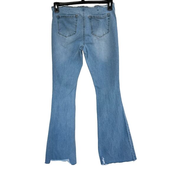 Fashion Nova JRS SZ 7 Flare Jeans Low-Rise Frayed Waist Distressed Stretch Blue - Picture 5 of 10